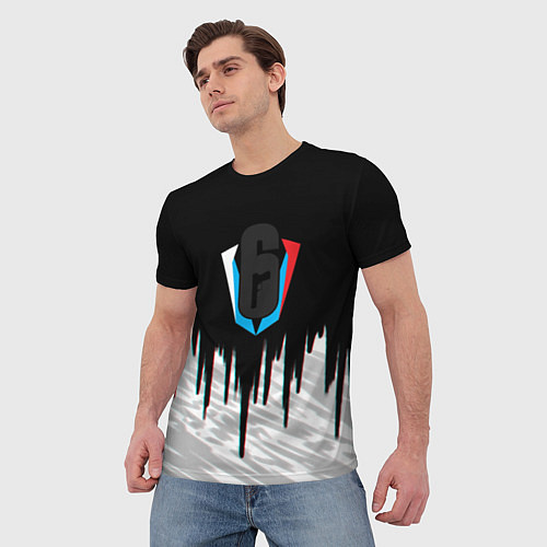 Мужская футболка Rainbow six лого глитч краски / 3D-принт – фото 3