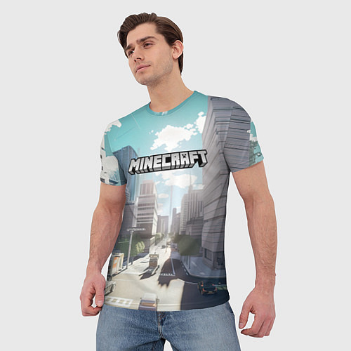 Мужская футболка Minecraft дневной город / 3D-принт – фото 3