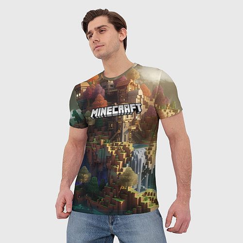 Мужская футболка Minecraft logo горы и реки / 3D-принт – фото 3
