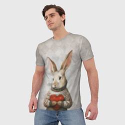 Футболка мужская Влюблённый кролик в свитере с сердцем, цвет: 3D-принт — фото 2