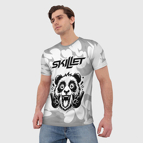 Мужская футболка Skillet рок панда на светлом фоне / 3D-принт – фото 3