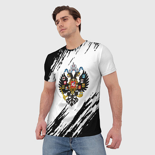 Мужская футболка Герб России краски черно белые / 3D-принт – фото 3