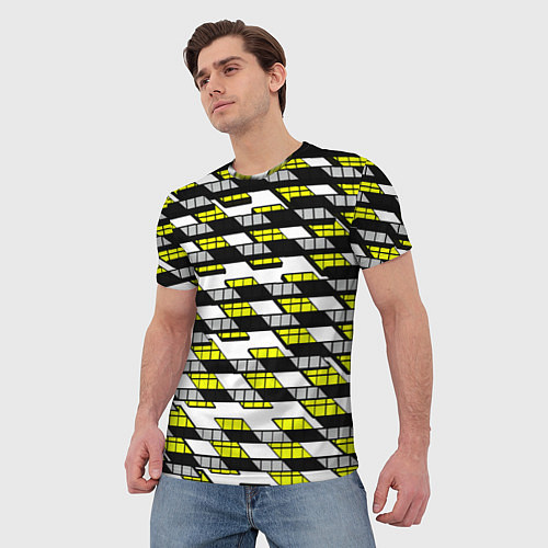 Мужская футболка Жёлтые треугольники и квадраты на белом фоне / 3D-принт – фото 3
