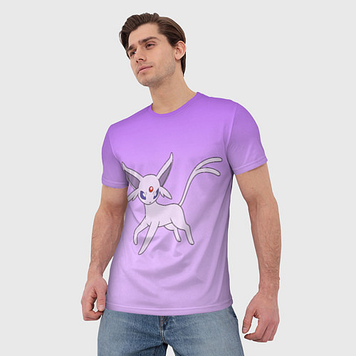 Мужская футболка Espeon Pokemon - розовая кошка покемон / 3D-принт – фото 3