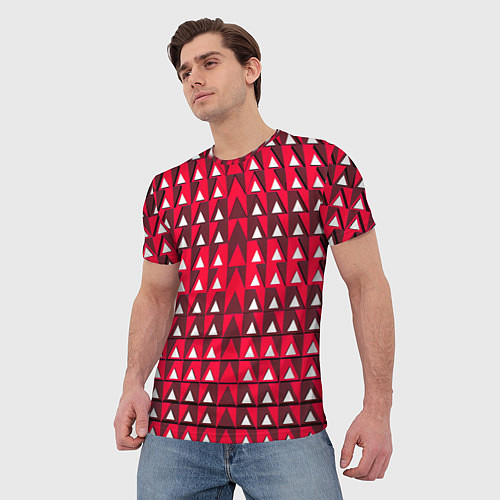 Мужская футболка Белые треугольники на красном фоне / 3D-принт – фото 3