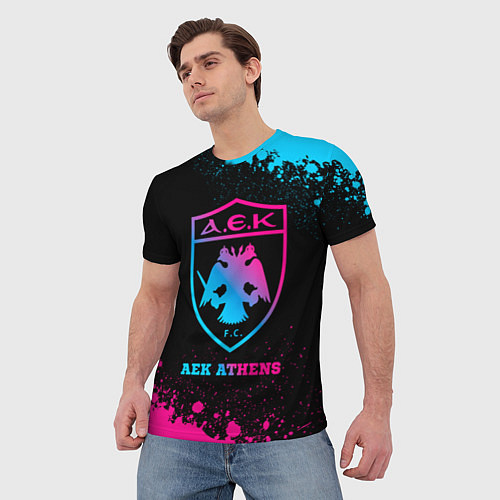 Мужская футболка AEK Athens - neon gradient / 3D-принт – фото 3