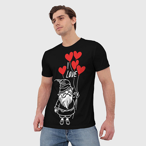 Мужская футболка Гном с сердечками / 3D-принт – фото 3