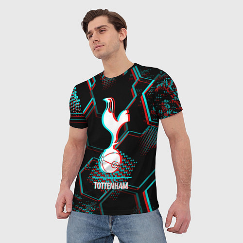 Мужская футболка Tottenham FC в стиле glitch на темном фоне / 3D-принт – фото 3