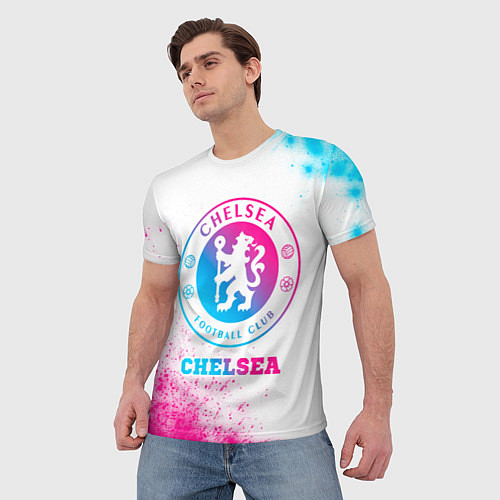 Мужская футболка Chelsea neon gradient style / 3D-принт – фото 3
