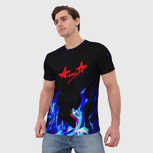 Мужская футболка Алиса глитч огонь / 3D-принт – фото 3