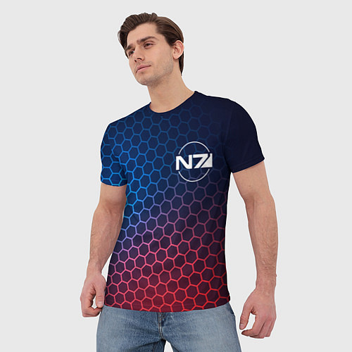 Мужская футболка Mass Effect неоновые соты / 3D-принт – фото 3