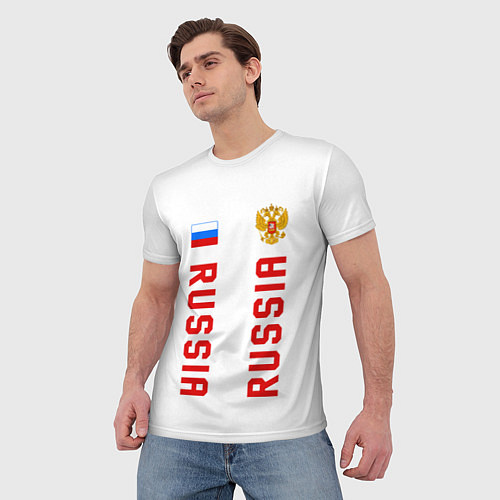 Мужская футболка Россия три полоски на белом фоне / 3D-принт – фото 3