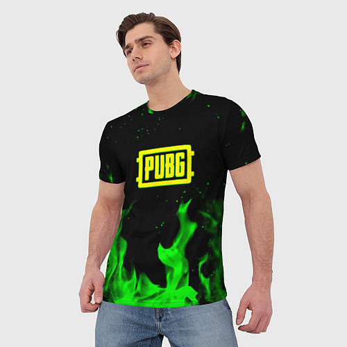 Мужская футболка PUBG кислотное лого огненный стиль / 3D-принт – фото 3