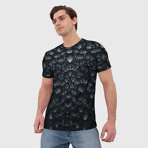 Мужская футболка Чёрная текстура трещины / 3D-принт – фото 3