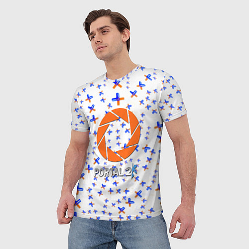 Мужская футболка Portal logo pattern steel / 3D-принт – фото 3