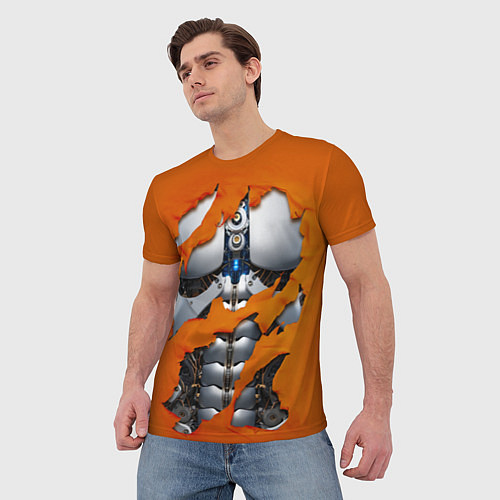 Мужская футболка Кибермеханизм мужской оранжевый / 3D-принт – фото 3