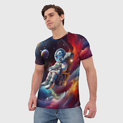 Футболка мужская Космонавт далматинец в неоновой галактике, цвет: 3D-принт — фото 2