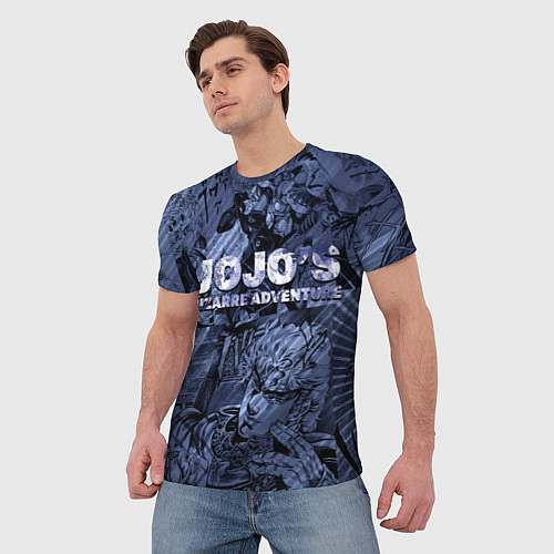 Мужская футболка ДжоДжо на фоне манги / 3D-принт – фото 3