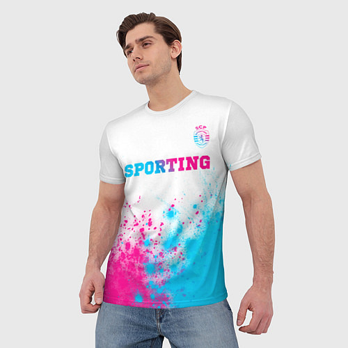 Мужская футболка Sporting neon gradient style посередине / 3D-принт – фото 3
