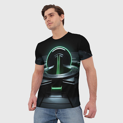 Мужская футболка Футуристическая абстракция с зеленым неоновым свет / 3D-принт – фото 3