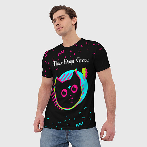 Мужская футболка Three Days Grace - rock star cat / 3D-принт – фото 3