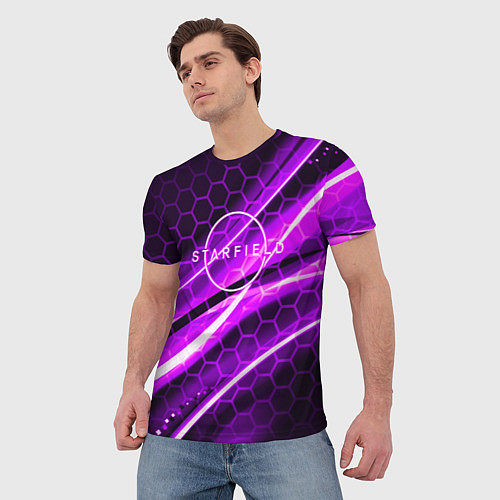 Мужская футболка Starfield game logo neon / 3D-принт – фото 3