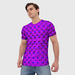 Футболка мужская Фиолетовые квадраты на чёрном фоне, цвет: 3D-принт — фото 2