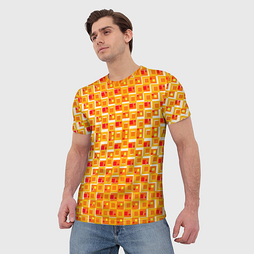 Мужская футболка Жёлтые и красные квадраты на белом фоне / 3D-принт – фото 3
