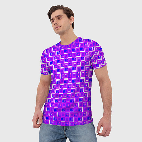 Мужская футболка Фиолетовые квадраты на белом фоне / 3D-принт – фото 3