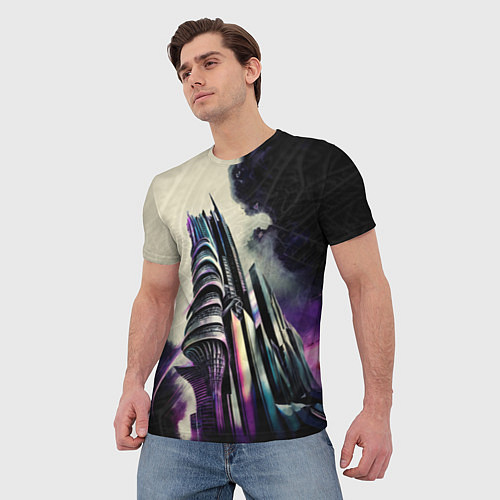 Мужская футболка Футуристичная башня / 3D-принт – фото 3