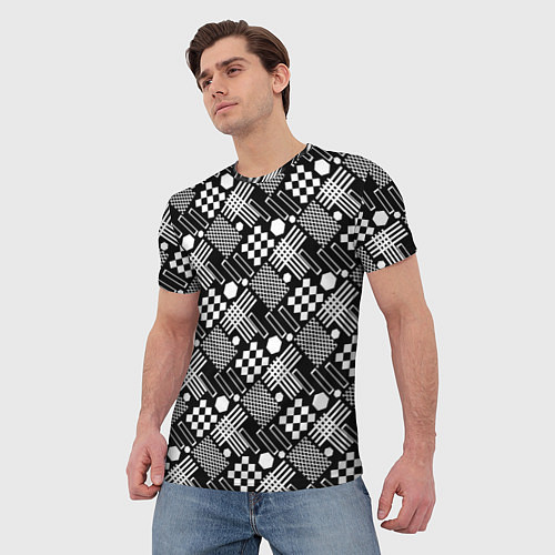 Мужская футболка Черно белый узор из геометрических фигур / 3D-принт – фото 3