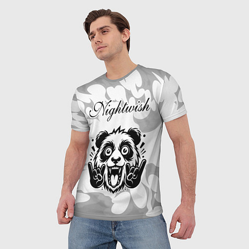 Мужская футболка Nightwish рок панда на светлом фоне / 3D-принт – фото 3