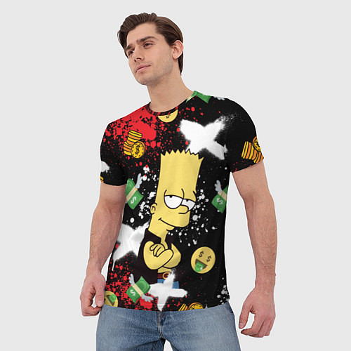 Мужская футболка Барт Симпсон на фоне баксов / 3D-принт – фото 3