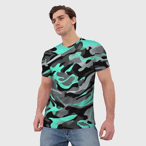Мужская футболка Серо-бирюзовый камуфляж / 3D-принт – фото 3