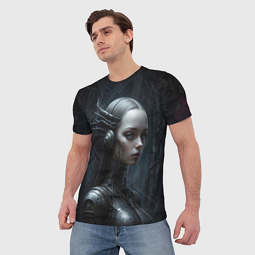 Мужская футболка Девушка-андроид из стали / 3D-принт – фото 3