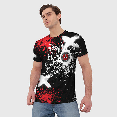 Мужская футболка Мерседес на фоне граффити и брызг красок / 3D-принт – фото 3