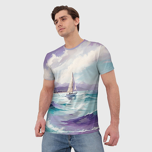 Мужская футболка Яхта идущая по волнам / 3D-принт – фото 3