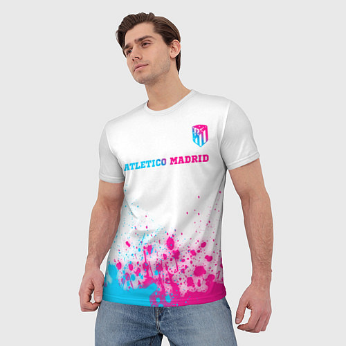 Мужская футболка Atletico Madrid neon gradient style посередине / 3D-принт – фото 3