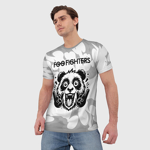 Мужская футболка Foo Fighters рок панда на светлом фоне / 3D-принт – фото 3