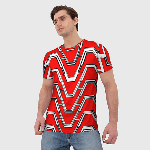 Мужская футболка Техно броня красно-белая / 3D-принт – фото 3