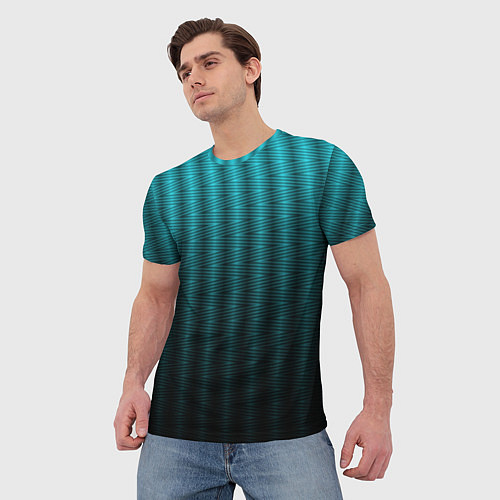 Мужская футболка Градиент полосатый чёрно-бирюзовый / 3D-принт – фото 3