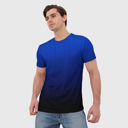 Мужская футболка Полосатый градиент сине-чёрный / 3D-принт – фото 3