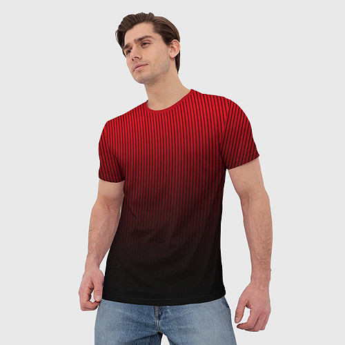 Мужская футболка Красно-чёрный градиент в полоску / 3D-принт – фото 3