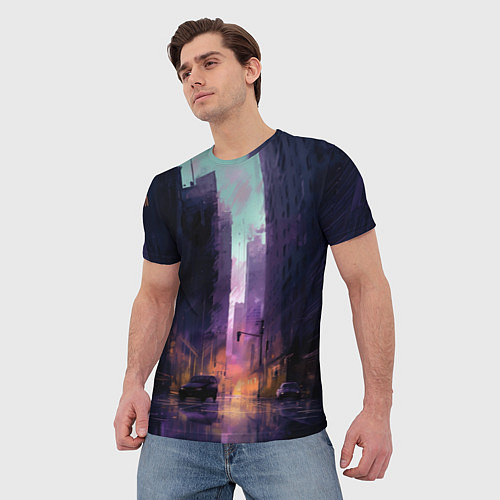 Мужская футболка Сумрачная улица / 3D-принт – фото 3