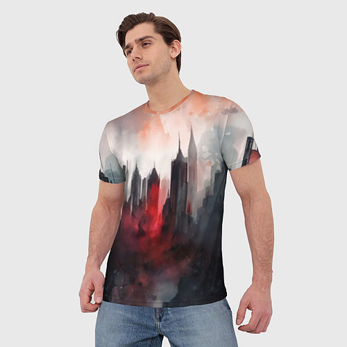 Мужская футболка Акварельные небоскребы / 3D-принт – фото 3