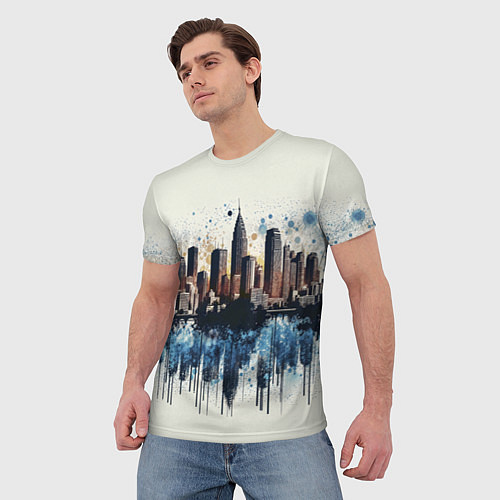 Мужская футболка Небоскребы в брызгах синей краски / 3D-принт – фото 3