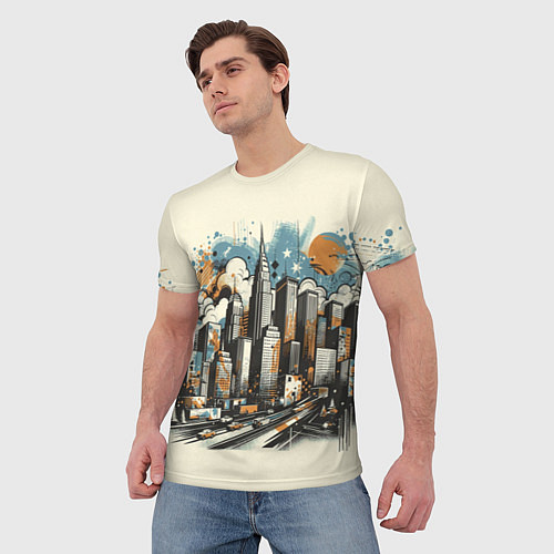 Мужская футболка Рисунок города с небоскребами / 3D-принт – фото 3