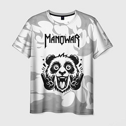Футболка мужская Manowar рок панда на светлом фоне, цвет: 3D-принт