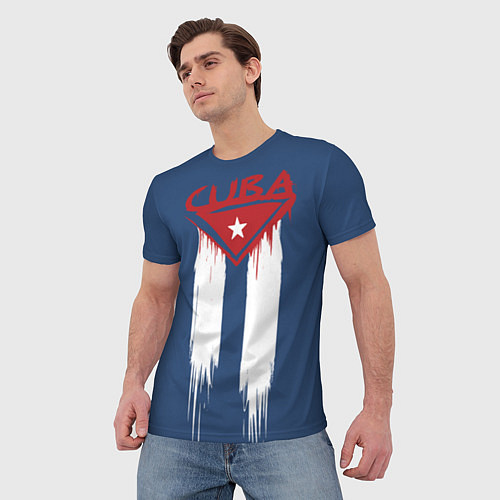 Мужская футболка Кубинский флаг на синем фоне / 3D-принт – фото 3