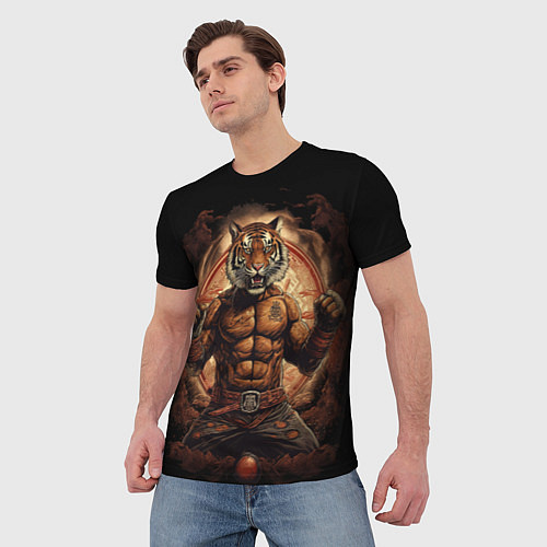 Мужская футболка Муай - Тай боевой тигр в перчатках / 3D-принт – фото 3